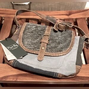 🩵 Myra Bag Ashen Gray Floral Leather and Hairon Crossbody